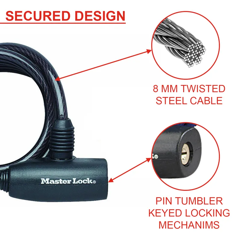Master Lock Cable Key Lock 8mm X 1.8m 8126 Black-1